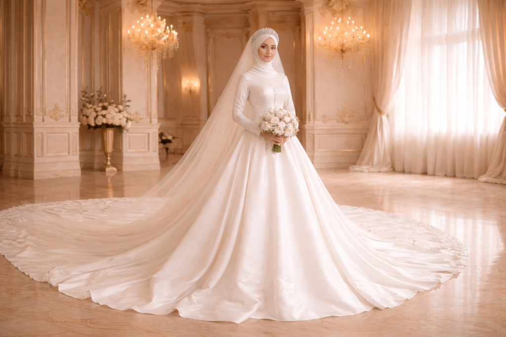 Robe de mariée musulmane chic pudeur et haute coutur