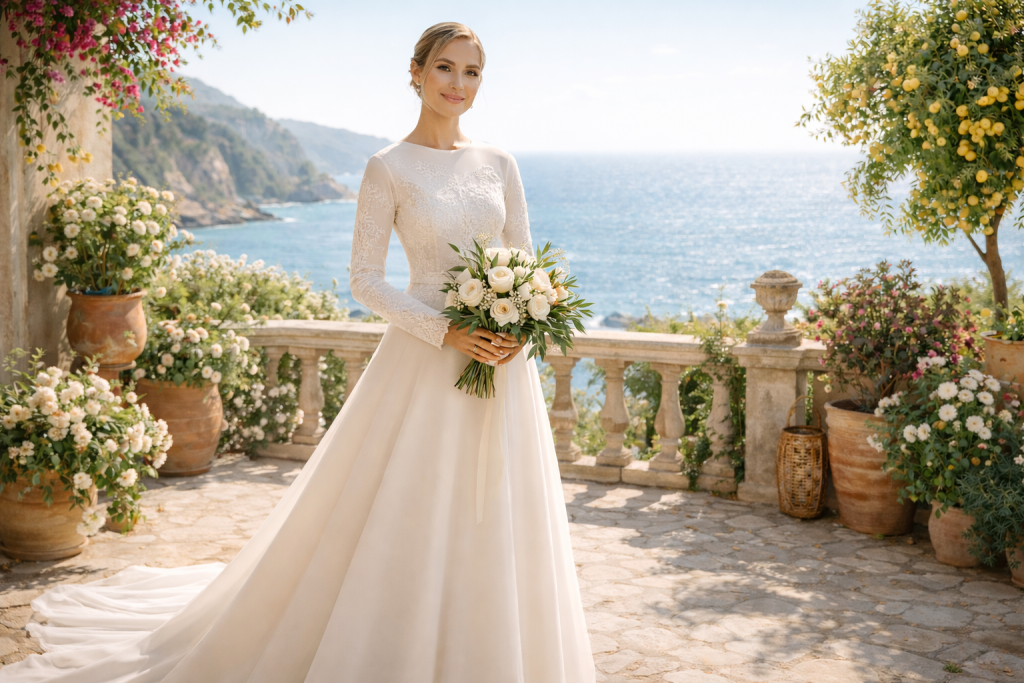Mariée à la terrasse méditerranéenne